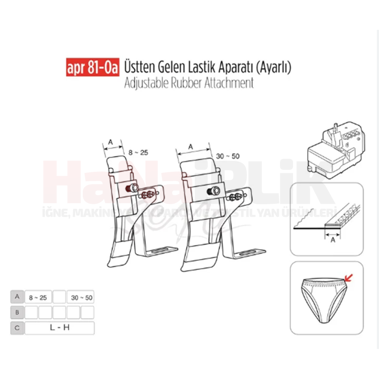 Overlok Üstten Gelen Lastik Apara Ayarlı 35mm