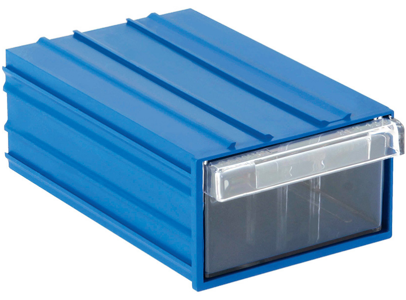 Plastik Şeffaf Çekmeceli Kutu Mavi Set105 (E/B/Y) : 110 x 170 x 65 mm